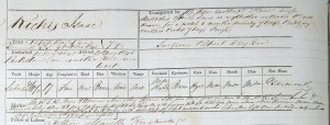 Isaac Riches;s conduct record (top part) His tattoos are entered in the 'Marks' section