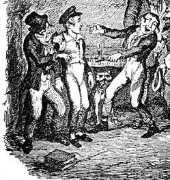 Detail from George Cruikshank’s illustration for original serialisation of Oliver Twist (1837-9). Courtesy David Perdue’s Dickens Page